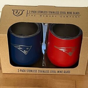 NWT The Memory Company Patriots Logo Stainless Steel Stemless Wine Glass w/ Lid